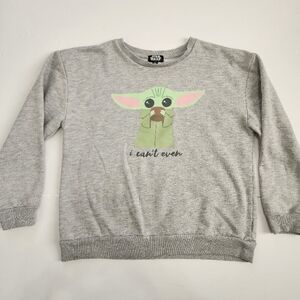Star Wars Girls Gray/Green Kids Sweatshirt Baby Yoda Grogu Top, sz Lg (14)